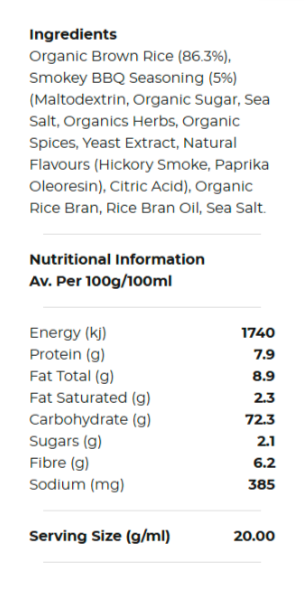Organic Brown Rice Crackers Smokey BBQ 100g